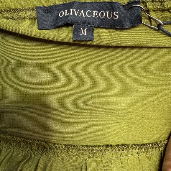 Olivaceous Tiered V-Neck Open Back Satin Mini Dress Green Size Medium NWT - Picture 3 of 6